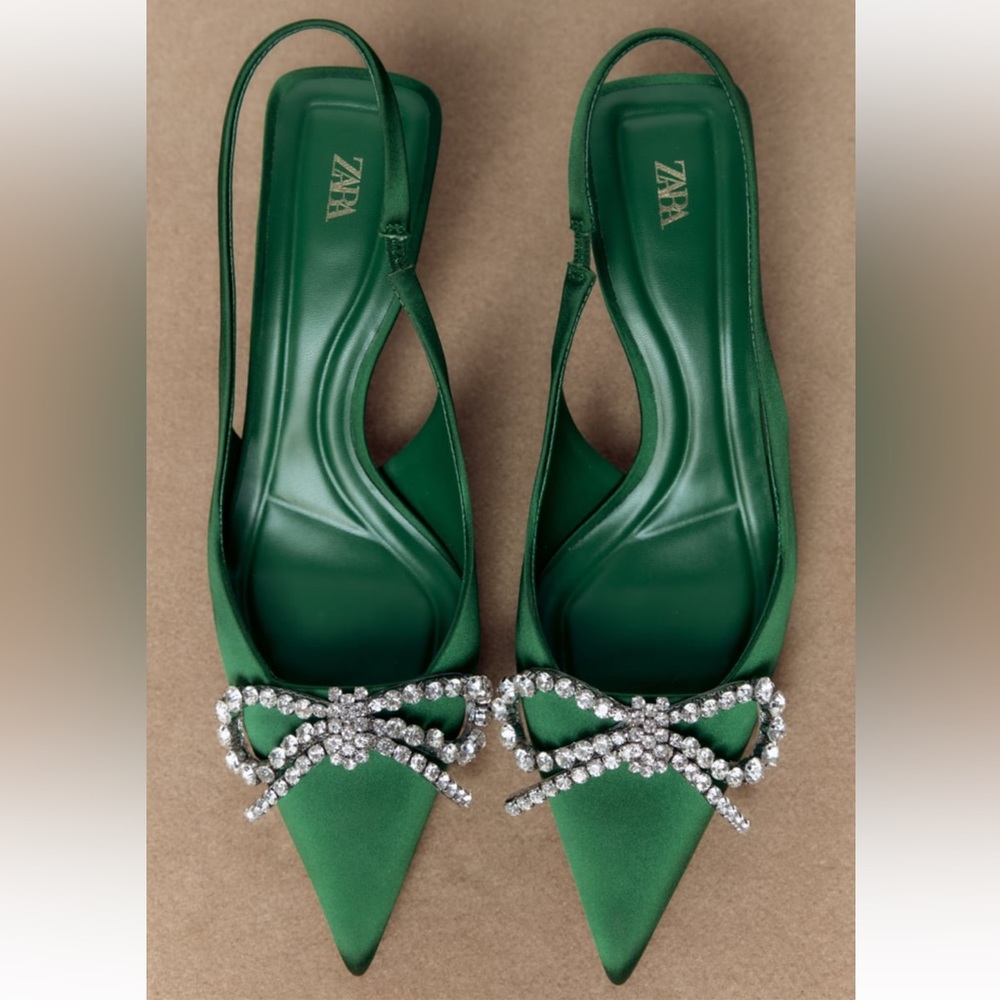 Zara embellished bow heeled slingbacks